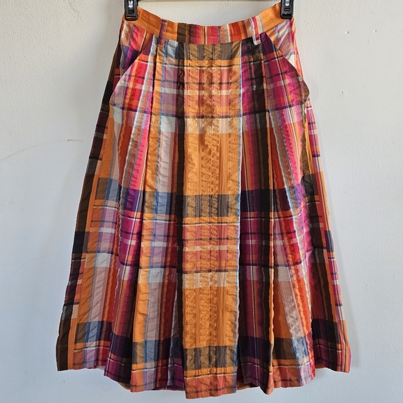 Anthropologie Dresses & Skirts - MAEVE BY ANTHROPOLOGIE SUNSET PALETTE ORANGE PLAID SKIRT WOMEN'S SIZE SM…